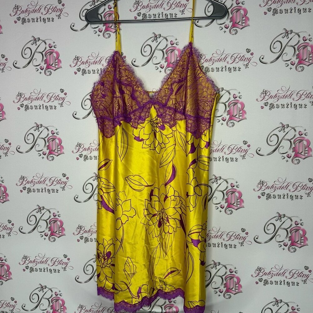 La senza babydoll dress purple yellow floral lace Lacie y2k vintage deadstock